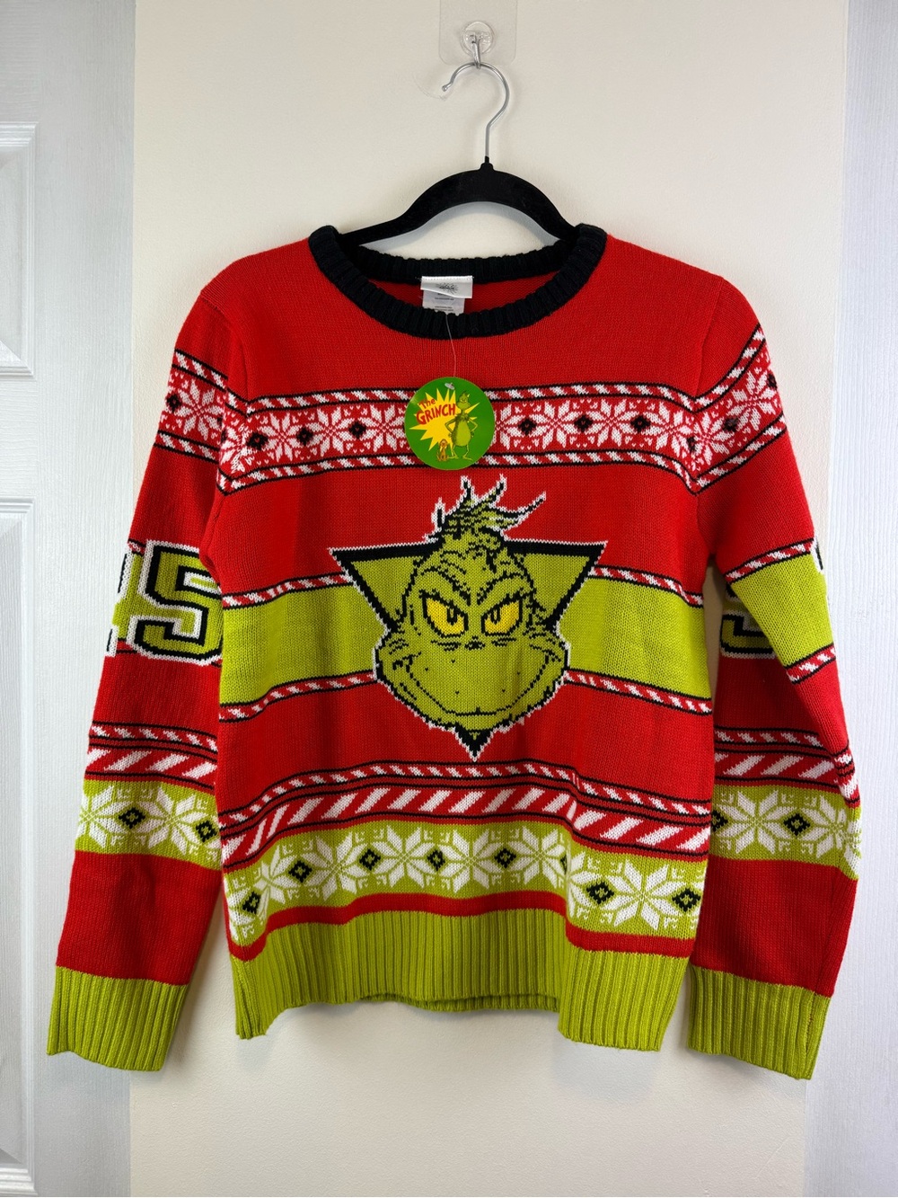 NWT Dr Seuss The Grinch Ugly Christmas Knit Sweater Fair Isle Red Large